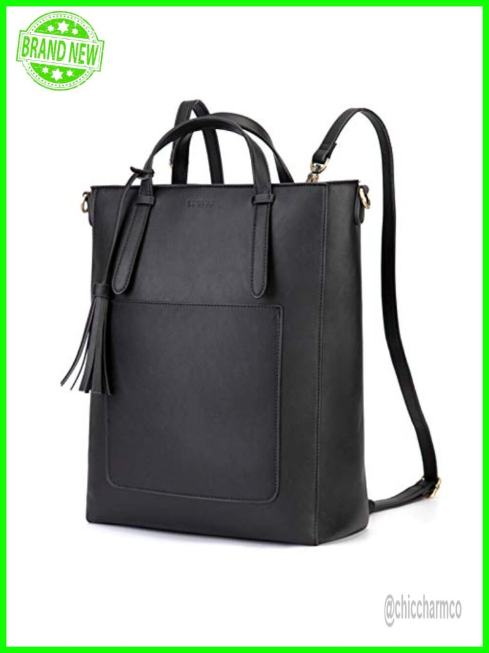 Vegan Leather Convertible Tote Bag Backpack Fits 14" Laptop